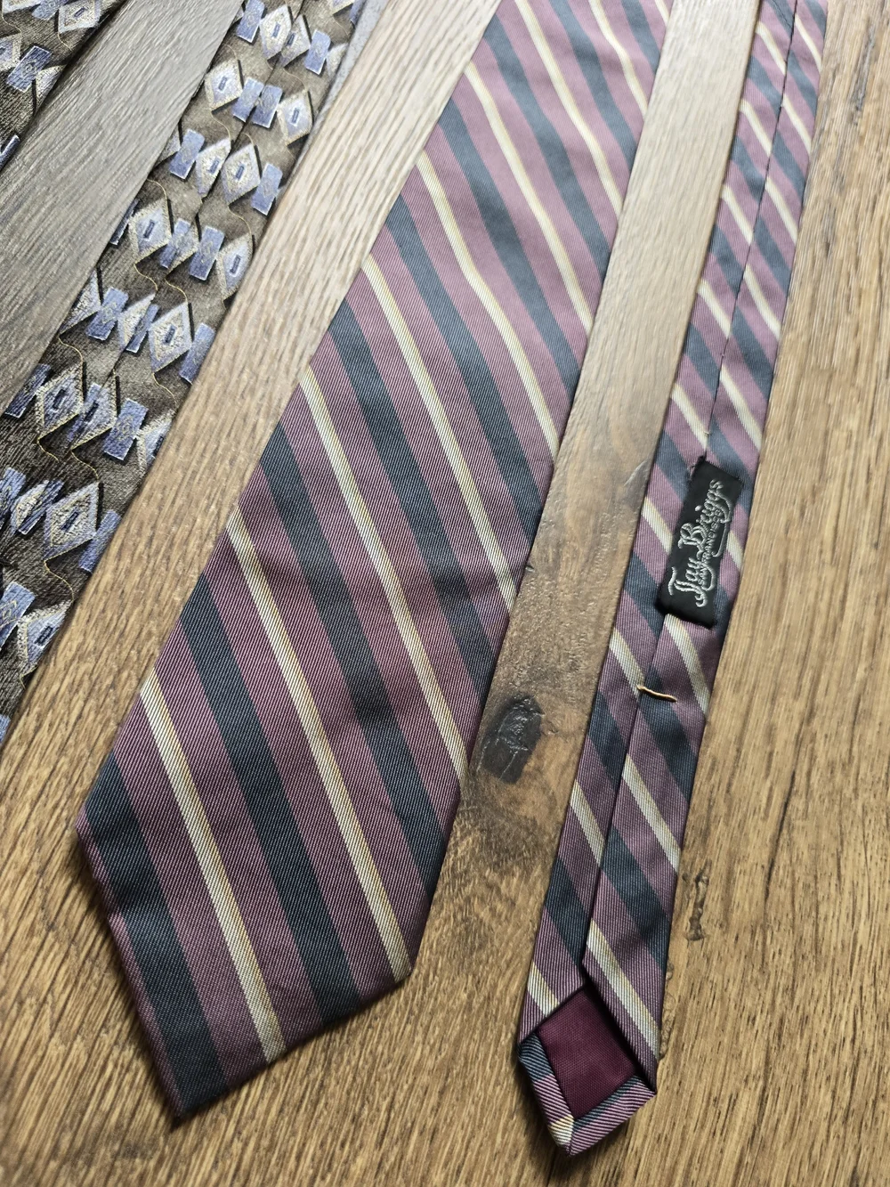 Vintage Ferrell Reed Louis Roth Burgundy and Gray Patterned Men's Silk Ties